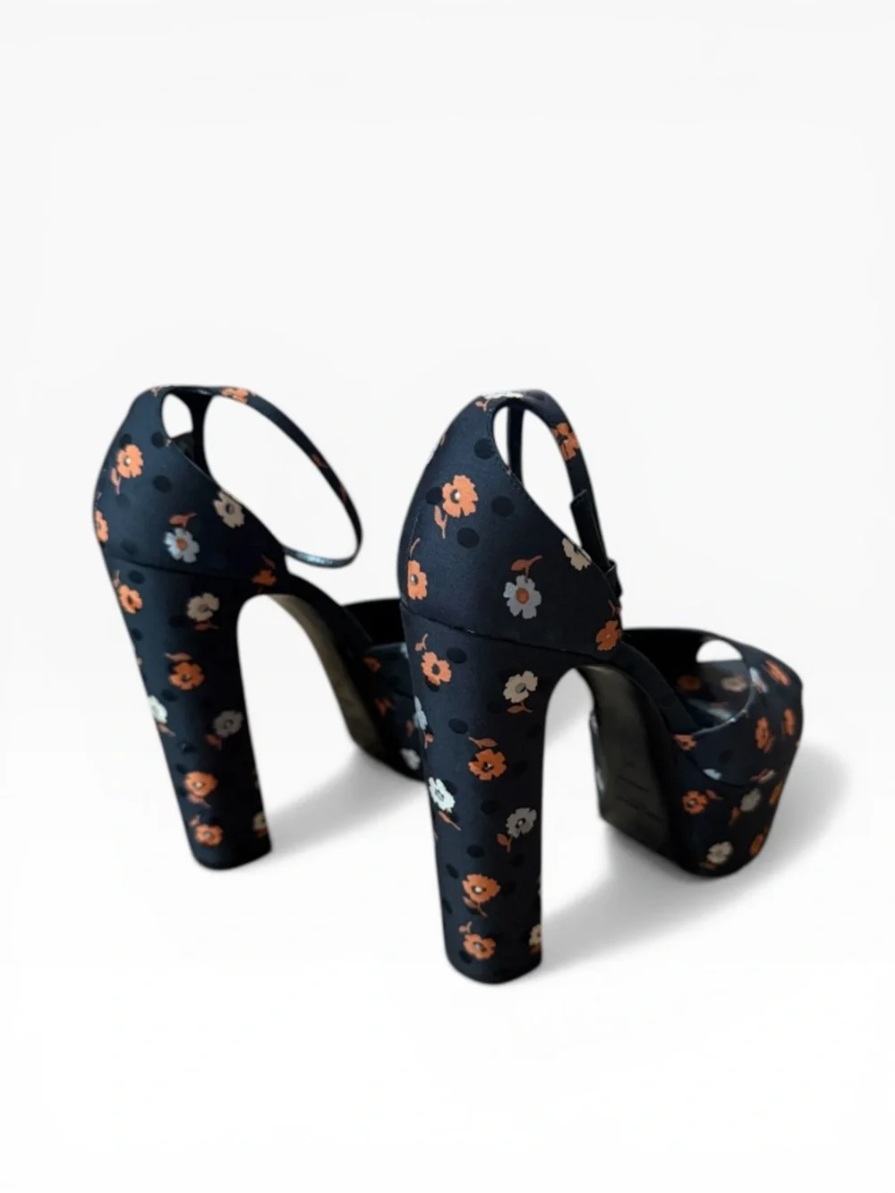 Saint Laurent Jodie 125 Floral Platform Heels Sandals in Black Silk EU 40 US 10 - Picture 4 of 16